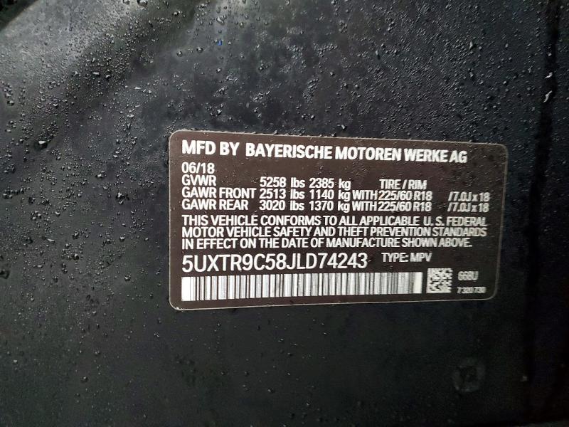 Aukcja sprzedaży 2018 Bmw X3, vin: 5UXTR9C58JLD74243, numer aukcji: 45608126