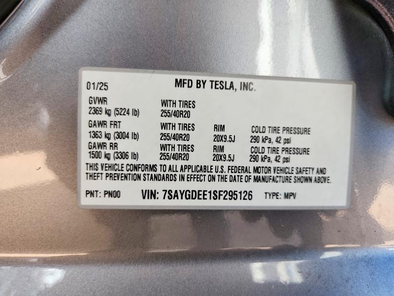 Продажа на аукционе авто 2025 Tesla Model Y, vin: 7SAYGDEE1SF295126, номер лота: 46693136