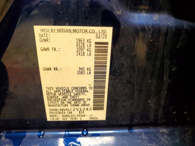 2020 Nissan Altima მანქანა იყიდება აუქციონზე, vin: 1N4BL4BV4LC251242, აუქციონის ნომერი: 41679276