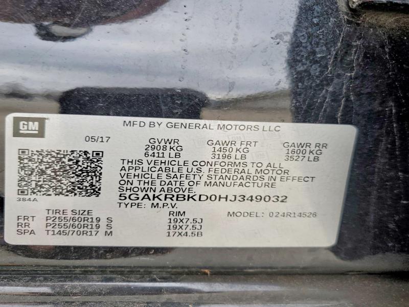 2017 Buick Enclave მანქანა იყიდება აუქციონზე, vin: 5GAKRBKD0HJ349032, აუქციონის ნომერი: 41942286