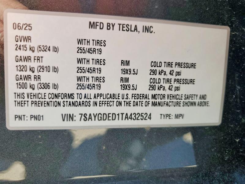 45485206 :رقم المزاد ، 7SAYGDED1TA432524 vin ، 2026 Tesla Model Y مزاد بيع