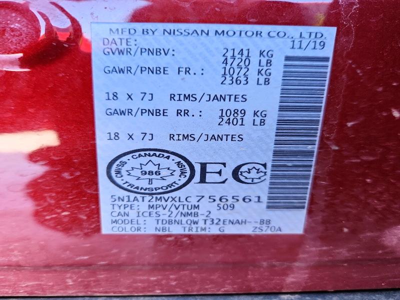 47973006 :رقم المزاد ، 5N1AT2MVXLC756561 vin ، 2020 Nissan Rogue مزاد بيع