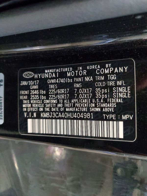 2017 Hyundai Tucson მანქანა იყიდება აუქციონზე, vin: KM8J3CA40HU404981, აუქციონის ნომერი: 47259846