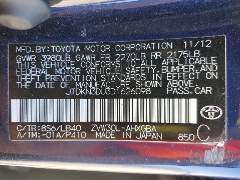 46220466 :رقم المزاد ، JTDKN3DU3D1626098 vin ، 2013 Toyota Prius مزاد بيع