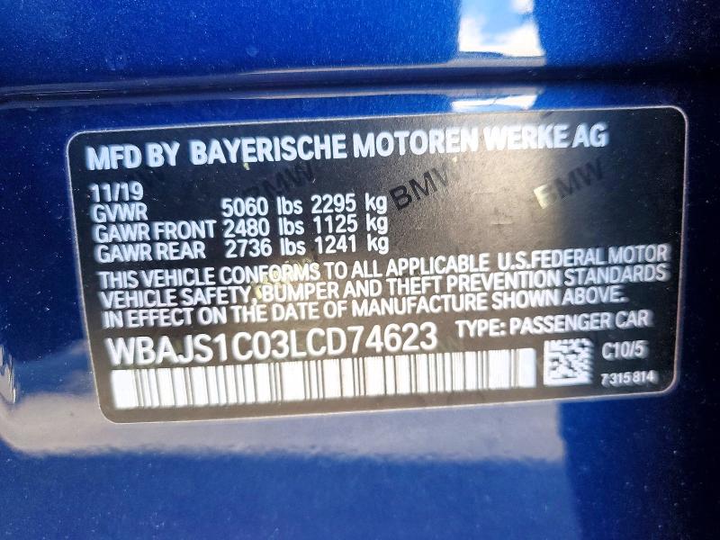 Aukcja sprzedaży 2020 Bmw 540, vin: WBAJS1C03LCD74623, numer aukcji: 41807906