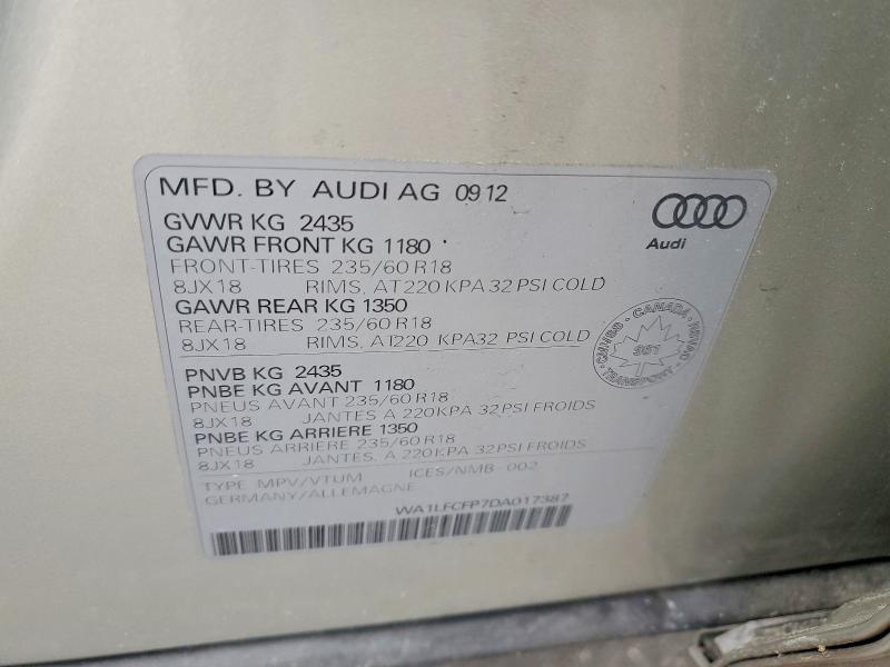 Продаж на аукціоні авто 2013 Audi Q5, vin: WA1LFCFP7DA017387, номер лоту: 47312876