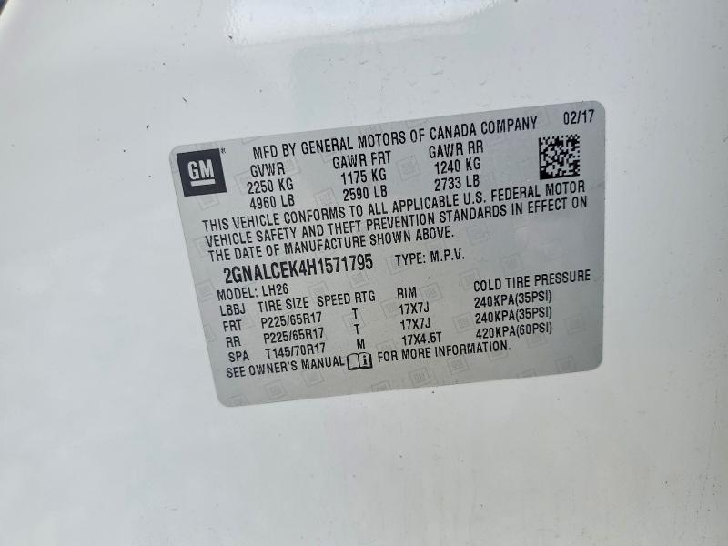 Продаж на аукціоні авто 2017 Chevrolet Equinox, vin: 2GNALCEK4H1571795, номер лоту: 46591226