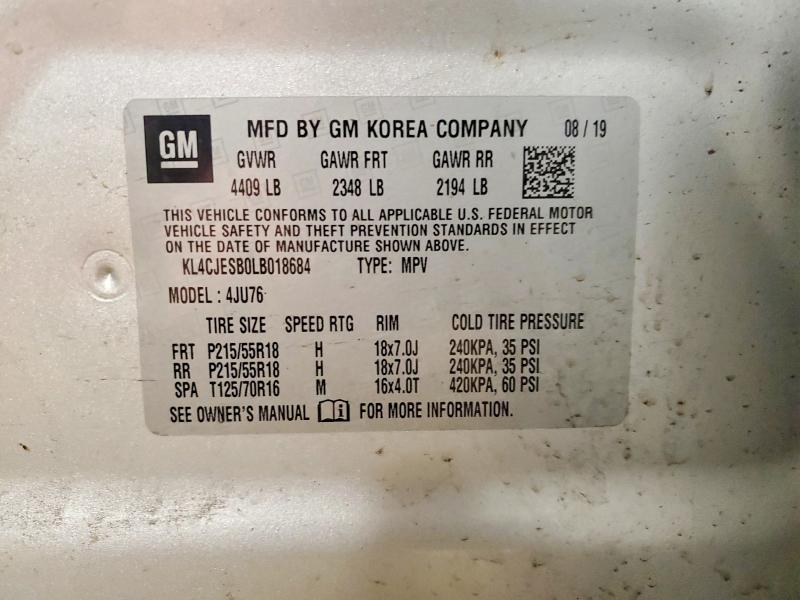 Продаж на аукціоні авто 2020 Buick Encore, vin: KL4CJESB0LB018684, номер лоту: 45590376