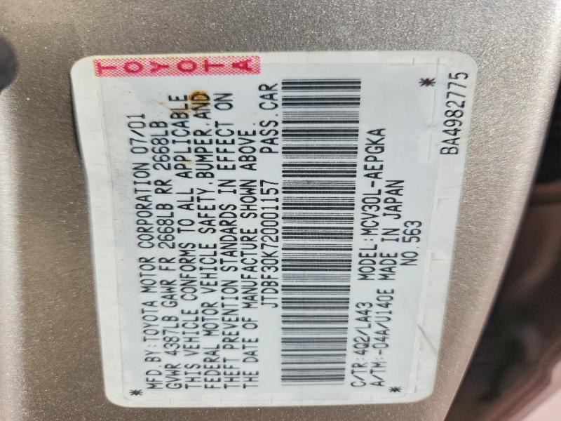 Продаж на аукціоні авто 2002 Toyota Camry, vin: JTDBF30K720001157, номер лоту: 79591045