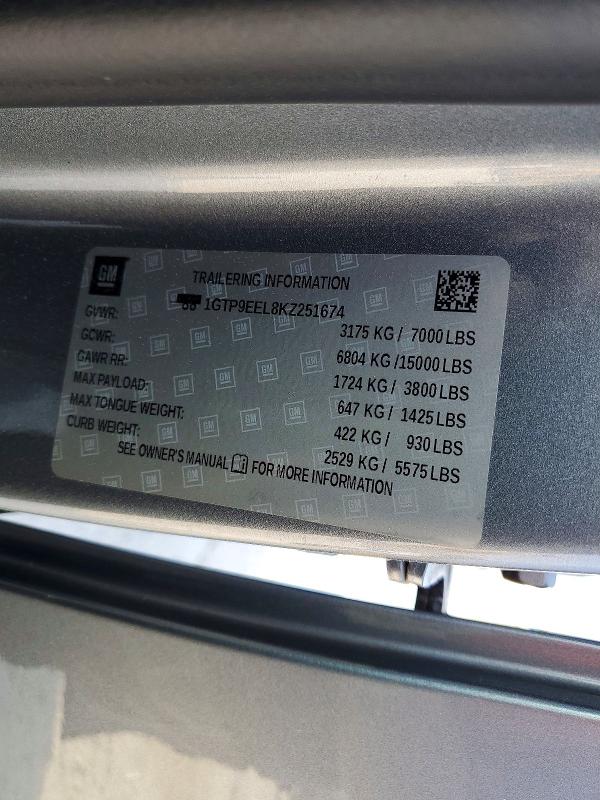 47240026 :رقم المزاد ، 1GTP9EEL8KZ251674 vin ، 2019 Gmc Sierra مزاد بيع