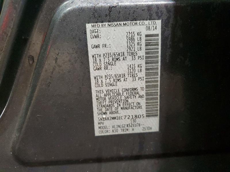 79525545 :رقم المزاد ، 5N1AR2MM1EC721805 vin ، 2014 Nissan Pathfinder مزاد بيع