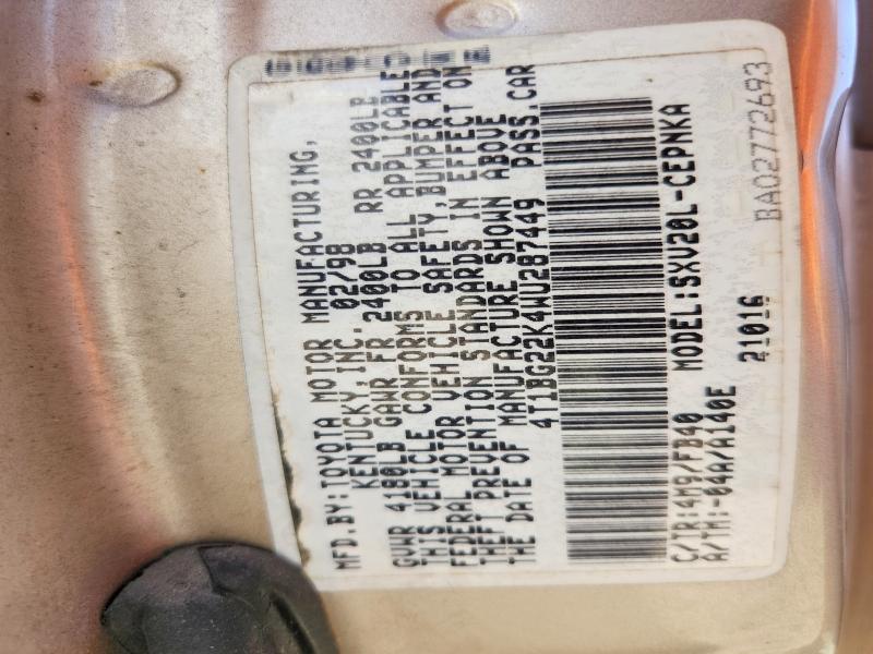 1998 Toyota Camry მანქანა იყიდება აუქციონზე, vin: 4T1BG22K4WU287449, აუქციონის ნომერი: 47819556