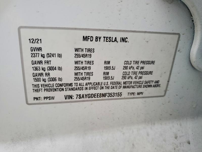 Aukcja sprzedaży 2022 Tesla Model Y, vin: 7SAYGDEE8NF353155, numer aukcji: 48157656
