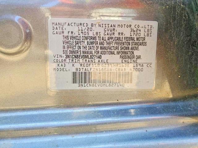 Aukcja sprzedaży 2021 Nissan Versa, vin: 3N1CN8EV0ML827140, numer aukcji: 41997156