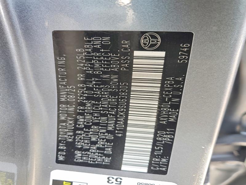 2025 Toyota Camry მანქანა იყიდება აუქციონზე, vin: 4T1DAACK9SU638305, აუქციონის ნომერი: 46547706