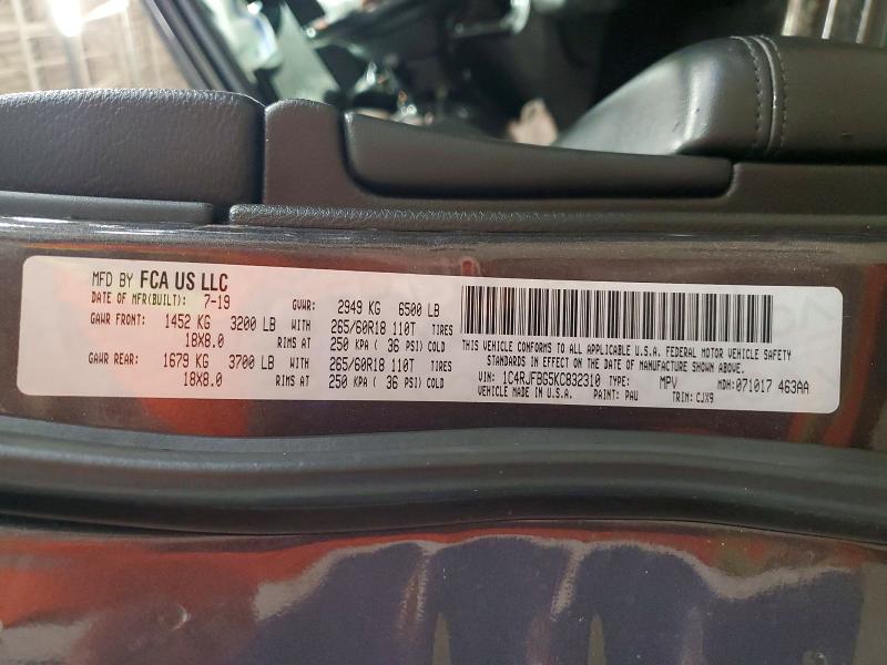 2019 Jeep Grand Cherokee მანქანა იყიდება აუქციონზე, vin: 1C4RJFBG5KC832310, აუქციონის ნომერი: 46503446