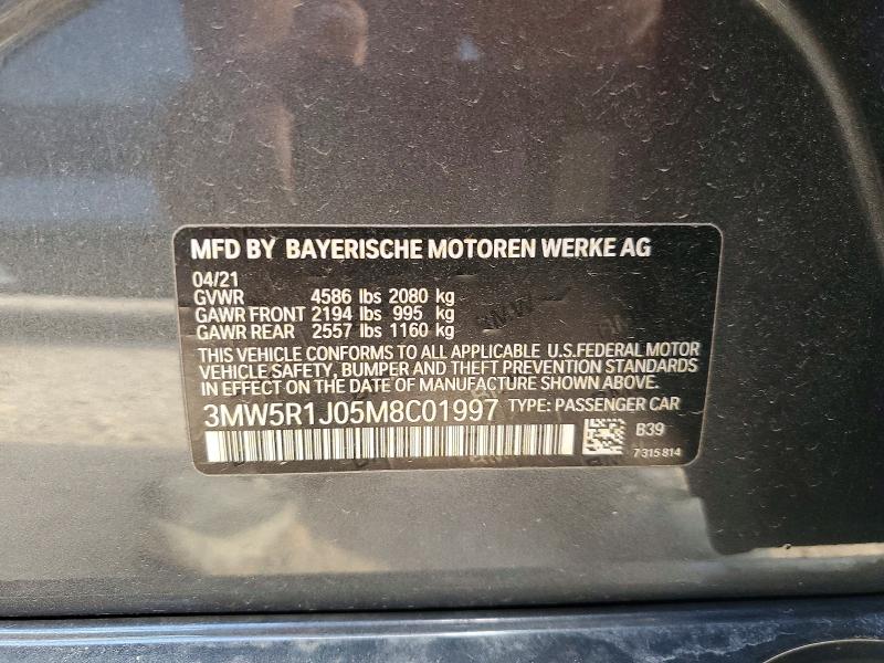 Aukcja sprzedaży 2021 Bmw 330i, vin: 3MW5R1J05M8C01997, numer aukcji: 47342116