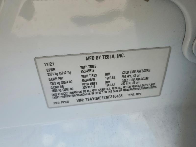 41588556 :رقم المزاد ، 7SAYGAEE2NF316438 vin ، 2022 Tesla Model Y مزاد بيع