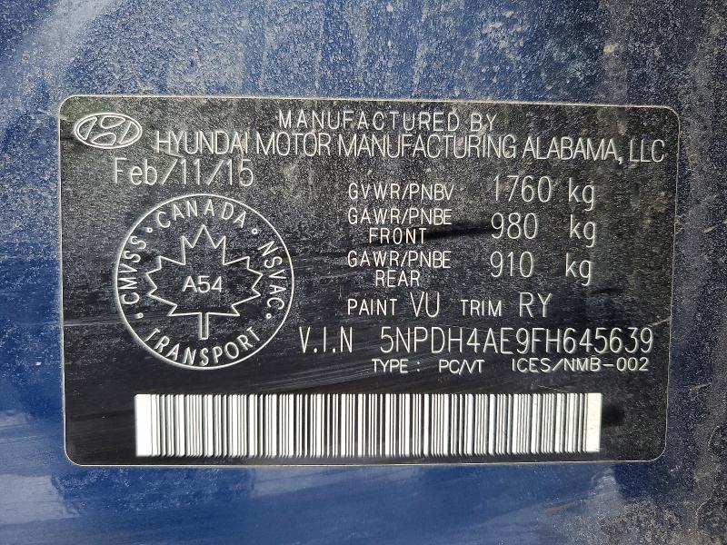 Aukcja sprzedaży 2015 Hyundai Elantra, vin: 5NPDH4AE9FH645639, numer aukcji: 46825936