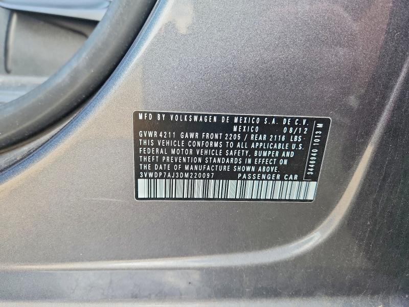 Aukcja sprzedaży 2013 Volkswagen Jetta, vin: 3VWDP7AJ3DM220097, numer aukcji: 48392256