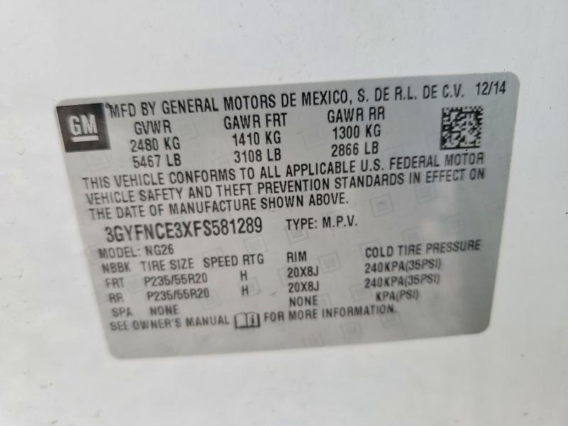 2015 Cadillac Srx მანქანა იყიდება აუქციონზე, vin: 3GYFNCE3XFS581289, აუქციონის ნომერი: 45691826