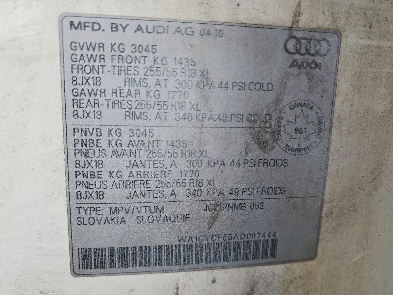 45680006 :رقم المزاد ، WA1CYCFE5AD007444 vin ، 2010 Audi Q7 مزاد بيع