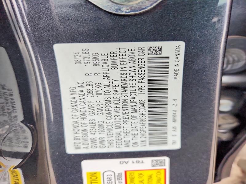 2025 Honda Civic მანქანა იყიდება აუქციონზე, vin: 2HGFE4F80SH303408, აუქციონის ნომერი: 47936956