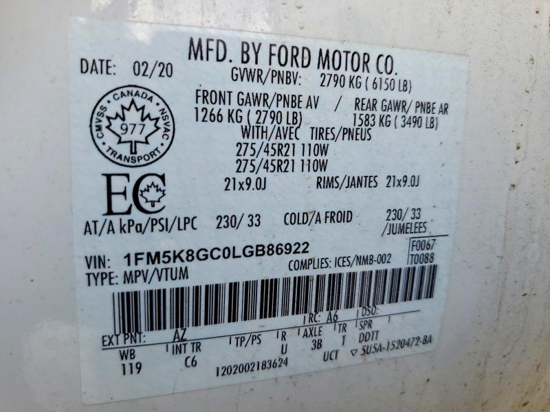 Aukcja sprzedaży 2020 Ford Explorer, vin: 1FM5K8GC0LGB86922, numer aukcji: 41963006