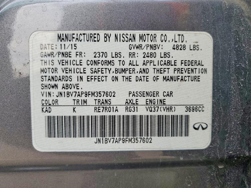 Aukcja sprzedaży 2015 Infiniti Q50, vin: JN1BV7AP9FM357602, numer aukcji: 46852376