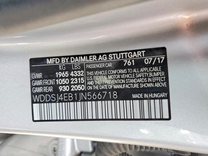 47652766 :رقم المزاد ، WDDSJ4EB1JN566718 vin ، 2018 Mercedes-benz Cla مزاد بيع