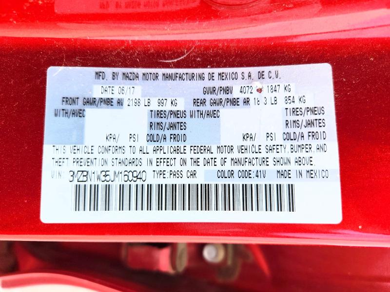 Aukcja sprzedaży 2018 Mazda 3, vin: 3MZBN1W35JM160940, numer aukcji: 47198686