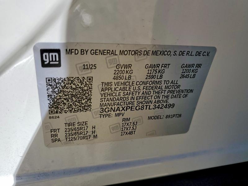 41801336 :رقم المزاد ، 3GNAXPEG8TL342499 vin ، 2026 Chevrolet Equinox مزاد بيع