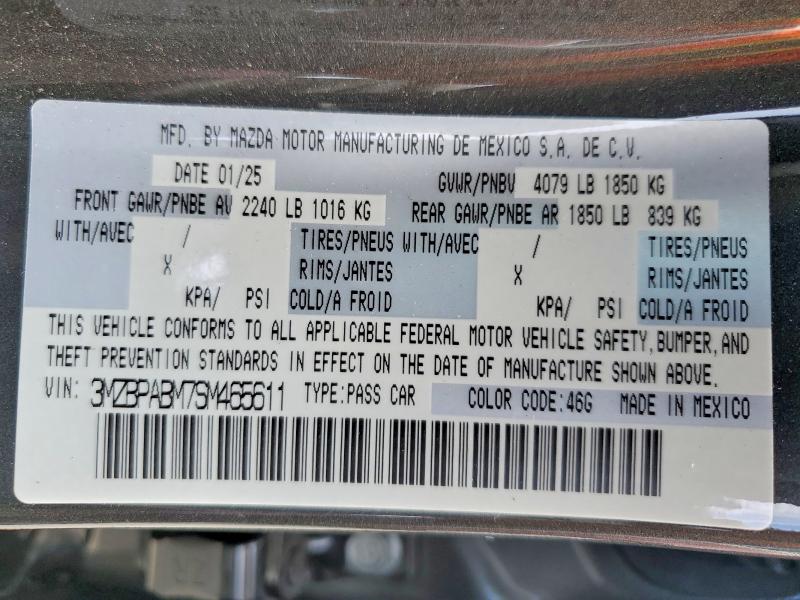 46306906 :رقم المزاد ، 3MZBPABM7SM465611 vin ، 2025 Mazda 3 مزاد بيع