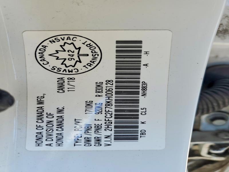 Aukcja sprzedaży 2019 Honda Civic, vin: 2HGFC2F78KH006128, numer aukcji: 78176085