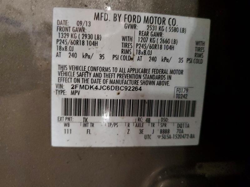 79469445 :رقم المزاد ، 2FMDK4JC6DBC92264 vin ، 2013 Ford Edge مزاد بيع