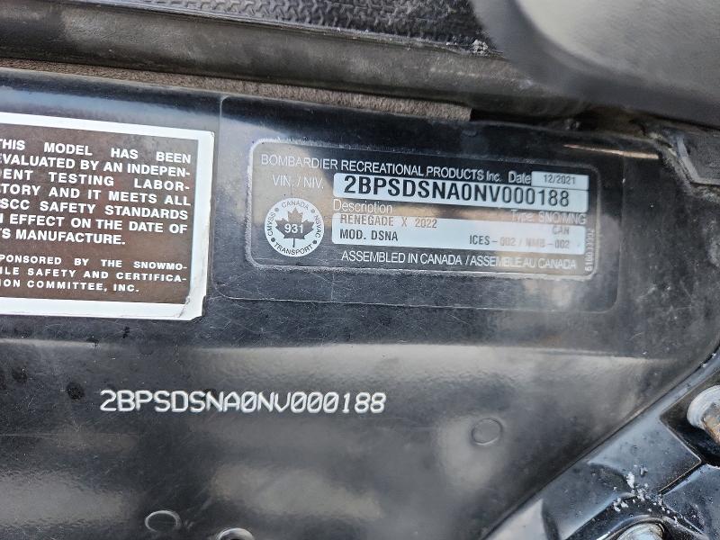 2022 Ski-doo Snowmobile მანქანა იყიდება აუქციონზე, vin: 2BPSDSNA0NV000188, აუქციონის ნომერი: 46302516