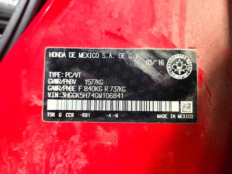 Aukcja sprzedaży 2016 Honda Fit, vin: 3HGGK5H74GM106841, numer aukcji: 42054286