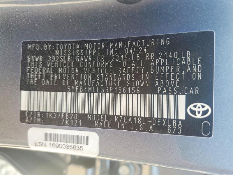 Aukcja sprzedaży 2024 Toyota Corolla, vin: 5YFB4MDE5RP156158, numer aukcji: 47132066