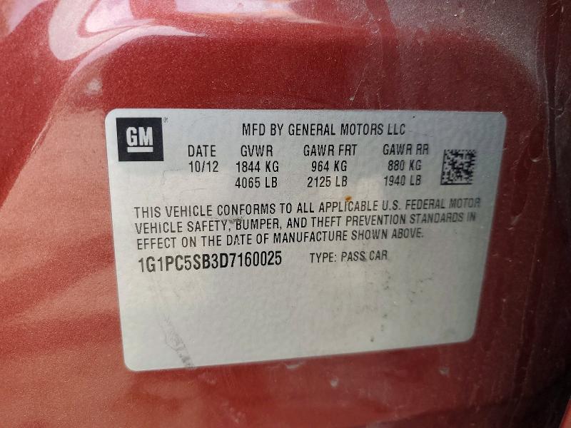 45635216 :رقم المزاد ، 1G1PC5SB3D7160025 vin ، 2013 Chevrolet Cruze مزاد بيع
