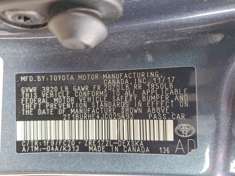 2018 Toyota Corolla მანქანა იყიდება აუქციონზე, vin: 2T1BURHE4JC025492, აუქციონის ნომერი: 79206295
