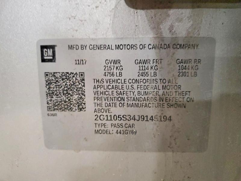 47524556 :رقم المزاد ، 2G1105S34J9145194 vin ، 2018 Chevrolet Impala مزاد بيع