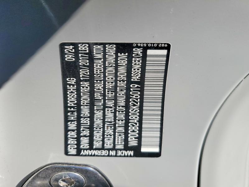 2025 Porsche Boxster მანქანა იყიდება აუქციონზე, vin: WP0CB2A80SK226019, აუქციონის ნომერი: 47067076