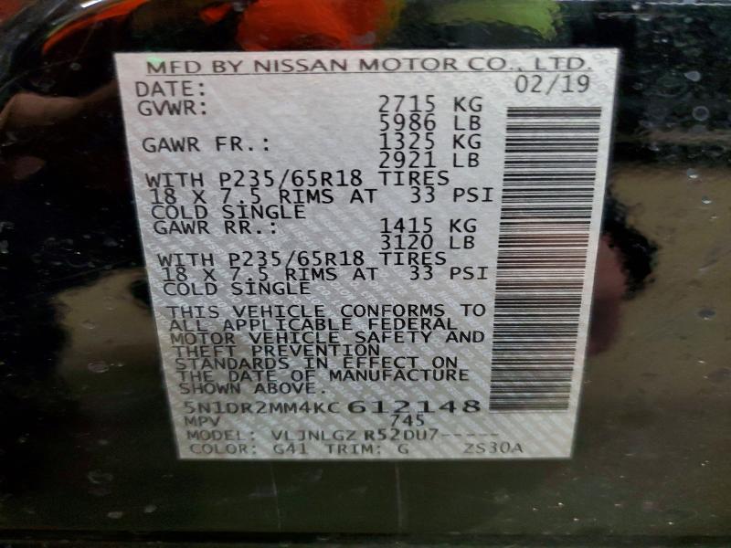 Aukcja sprzedaży 2019 Nissan Pathfinder, vin: 5N1DR2MM4KC612148, numer aukcji: 47219636