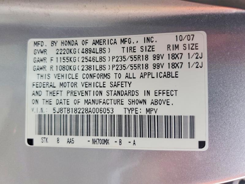 Продаж на аукціоні авто 2008 Acura Rdx, vin: 5J8TB18228A006053, номер лоту: 48075446