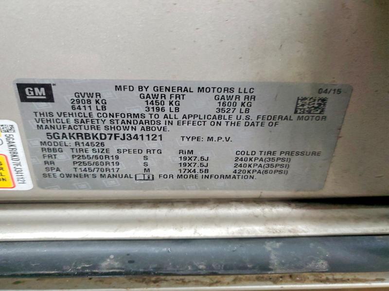 Продаж на аукціоні авто 2015 Buick Enclave, vin: 5GAKRBKD7FJ341121, номер лоту: 41803986