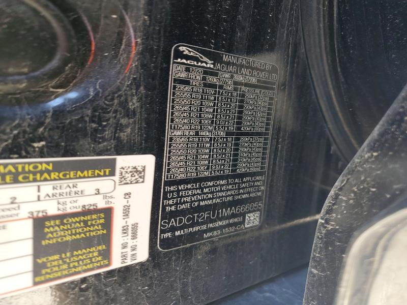 42073836 :رقم المزاد ، SADCT2FU1MA666055 vin ، 2021 Jaguar F-pace مزاد بيع