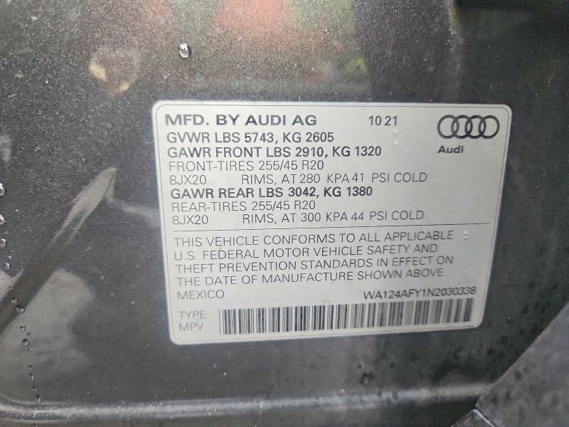 2022 Audi Sq5 მანქანა იყიდება აუქციონზე, vin: WA124AFY1N2030338, აუქციონის ნომერი: 79975615