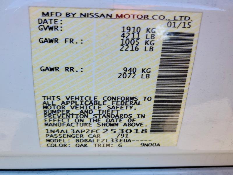 2015 Nissan Altima მანქანა იყიდება აუქციონზე, vin: 1N4AL3AP2FC253018, აუქციონის ნომერი: 46005336