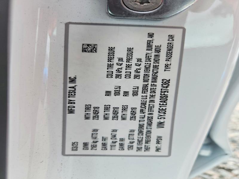 Продажа на аукционе авто 2025 Tesla Model 3, vin: 5YJ3E1EA0SF974362, номер лота: 45818546