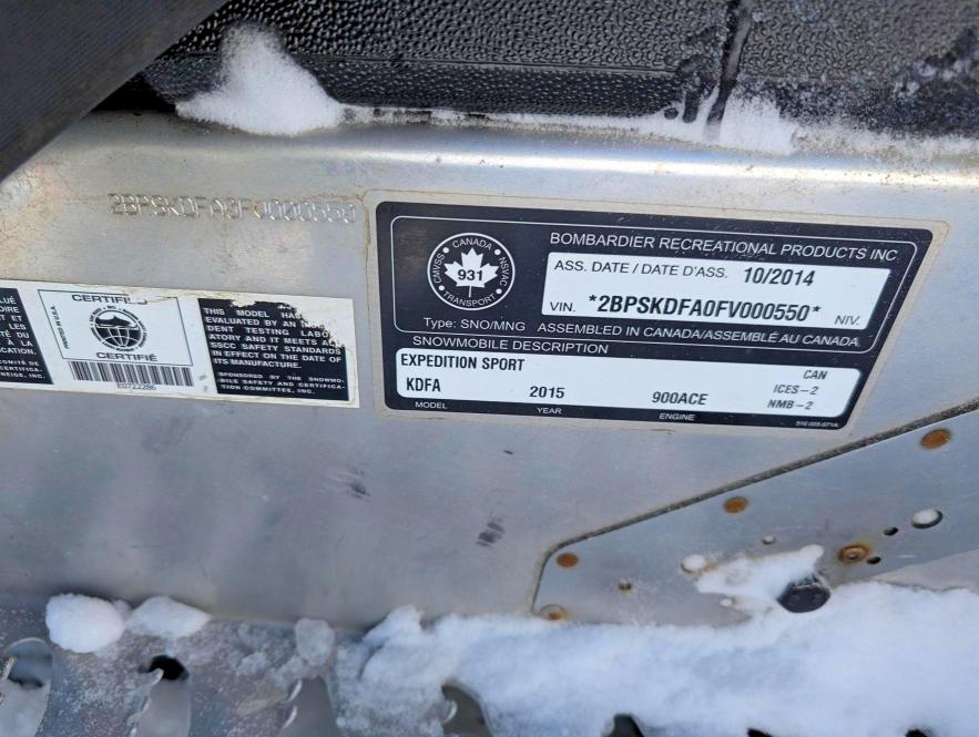 79070935 :رقم المزاد ، 2BPSKDFA0FV000550 vin ، 2015 Skid Expedition Le 900 Ace مزاد بيع